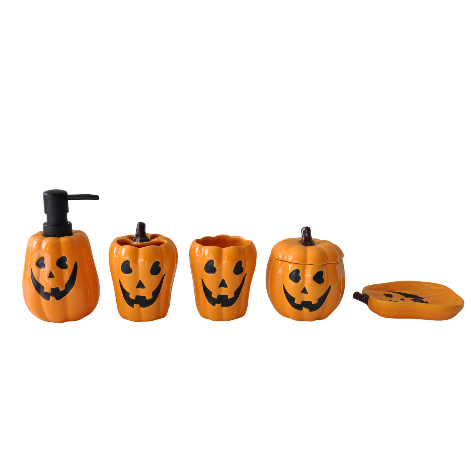 Halloween Jack-O’-Lantern Pumpkin Face Stoneware Bathroom Set