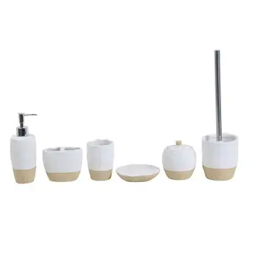 White & Beige Linen - Textured Stoneware Bathroom 6 - Piece Set