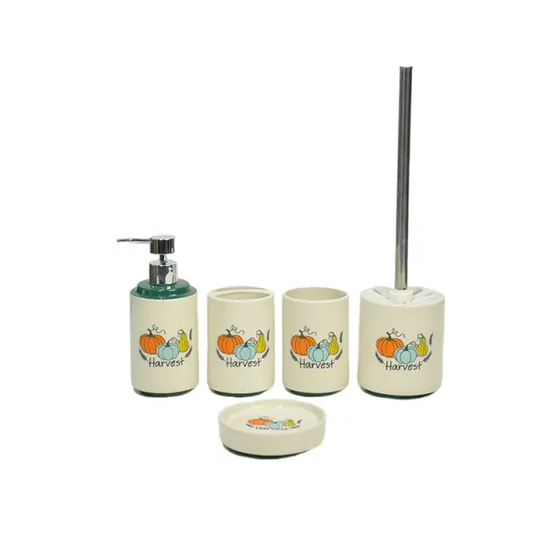 Fall Harvest Pumpkin & Gourd Ceramic Bathroom 5-Piece Set