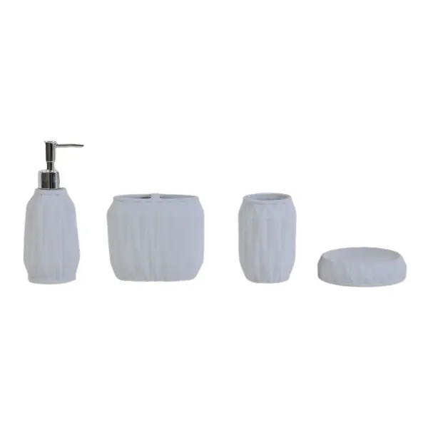 Geometric Textured Ceramic 4 - Piece Bathroom Set | Matte & Glossy Finishes for Bathroom, Home & Gifting JS20363