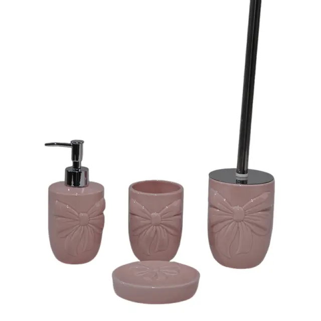 4 - Piece  themed Bathroom Set - Soap Dispenser, Tumbler, Toilet Brush Holder & Soap Dish