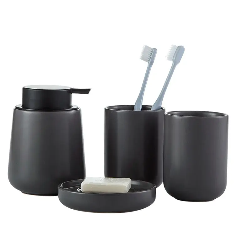 Matte Black Minimalist Ceramic Bathroom 4-Piece Set