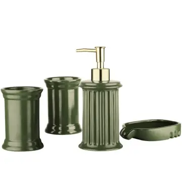 Minimalist Military Green Vertical Stripe Ceramic Bathroom Set