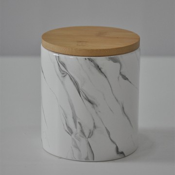 Stoneware Ceramic Storage Jar with Bamboo Lid & Marble Texture Design – 10x10x10.8cm Airtight Container for Kitchen, Pantry, Microwave & Dishwasher Safe