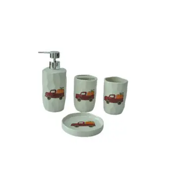 Autumn Harvest Ceramic Bathroom Kit: Complete 4-Piece Set with Toothbrush Holder, Lotion Dispenser, Cup & Soap Dish