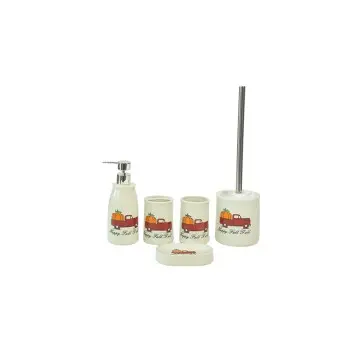 Harvest Festival Ceramic Bathroom 4-Piece Set: Lotion Dispenser, Cup, Toilet Brush & Soap Dish