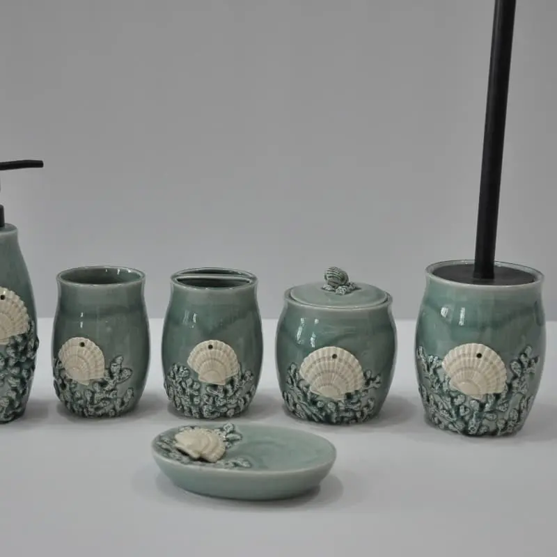Ocean series shell relief bathroom six piece set