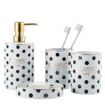 Luxury Vintage Polka Dot Ceramic Bathroom Set