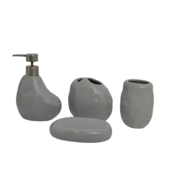 Light Gray Pebble-Shaped Stoneware Bathroom 4-Piece Set