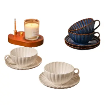 Vintage Scallop Textured Ceramic Teacup and Saucer Set