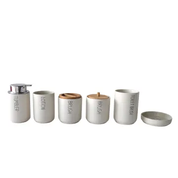 Nordic Minimalist Beige Stoneware Bathroom Accessory Set
