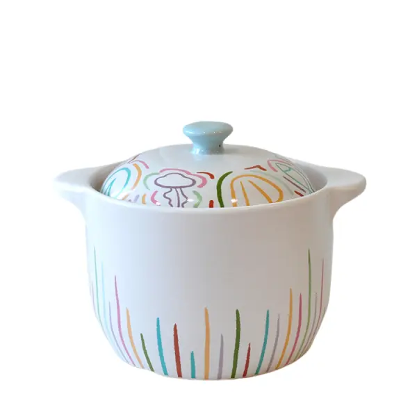 Playful Hand-Painted Colorful Striped Lidded Ceramic Casserole