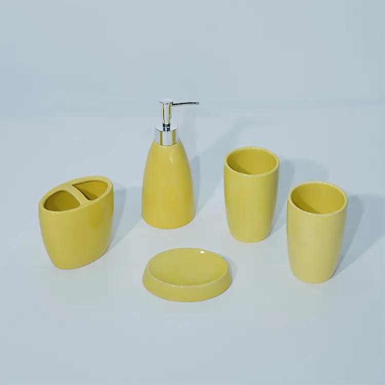 Wholesale Low Price Ceramic Home Decor 5 Pieces Shiny Pure Color Glazed Bathroom Accessories Set (7).jpg