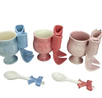 Creative Bow High Heel Shaped Ceramic Cup and Spoon Set