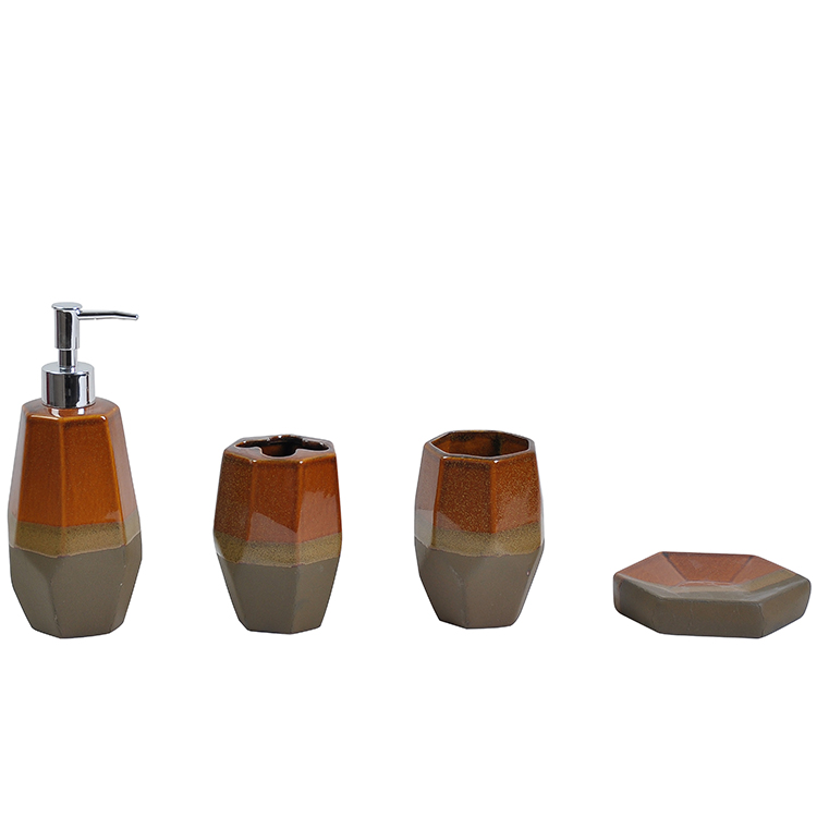 Modern Geometric Brown - Tan Gradient Ceramic Bathroom Accessory Set