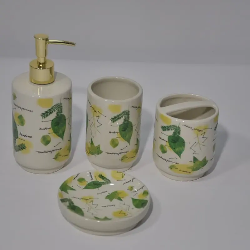 Spring series green leaf decal bathroom four piece set