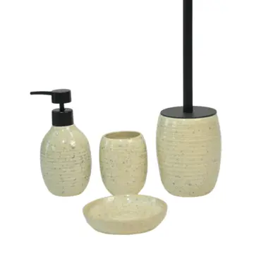 Vintage Cream - Blue Speckled Ribbed Stoneware Bathroom Accessory Set