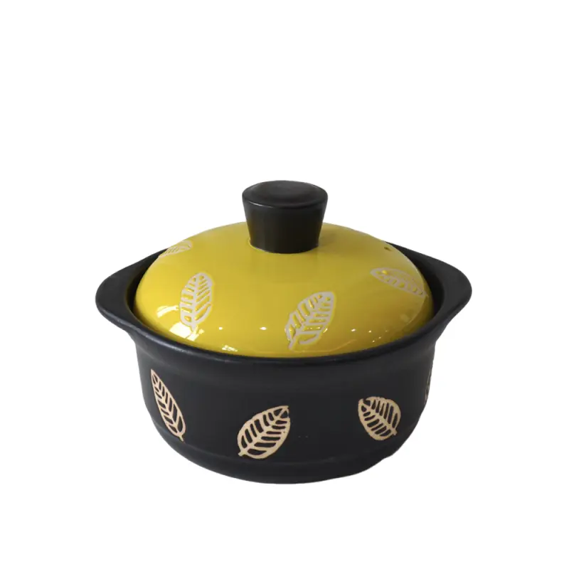 Black & Yellow Contrast Leaf Pattern Ceramic Casserole