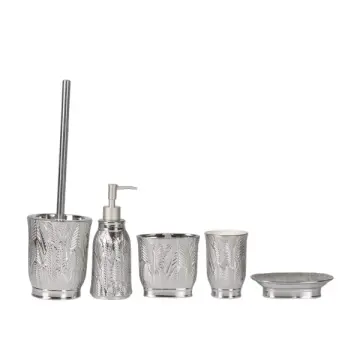 Silver Glazed Embossed Leaf Ceramic Bathroom 5-Piece Set