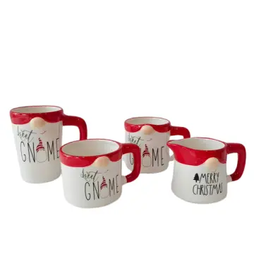 Christmas Gnome - Patterned Ceramic Mug Set with “MERRY CHRISTMAS” Print