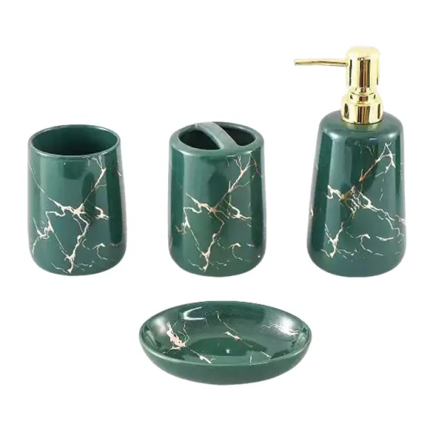 Emerald Green Marble-Pattern Ceramic Bathroom 4-Piece Set