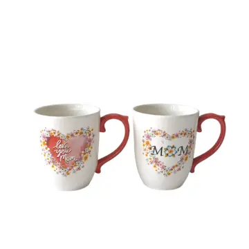 Mother's Day Floral Heart Ceramic Mug with Red Handle