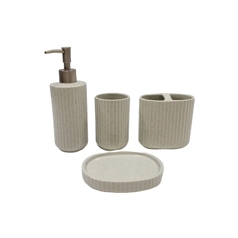 Matte Grey Speckled Glaze Stoneware Bathroom Set - 4 - Piece
