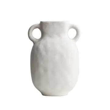 Wabi-Sabi Milky White Speckled Glaze Double-Handled Ceramic Vase