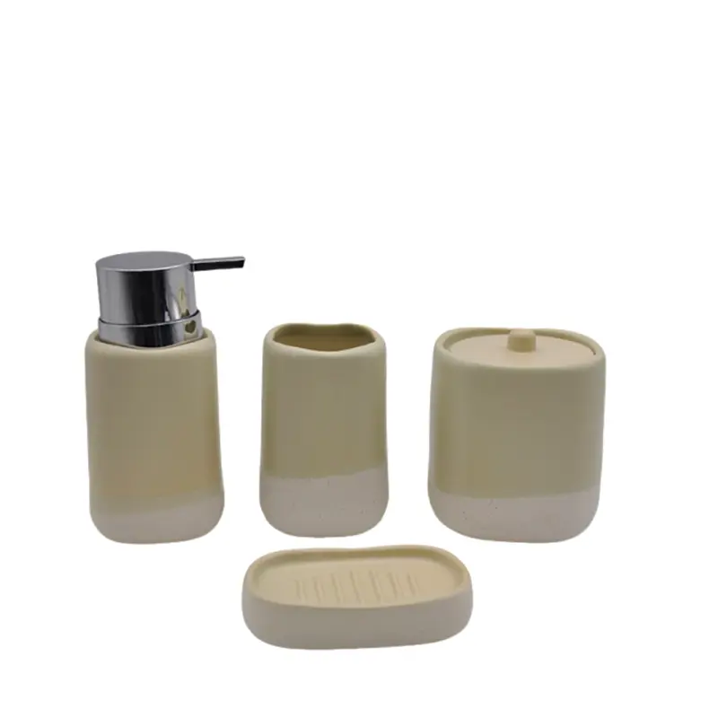 Yellow and White Gradient Stoneware Bathroom Four-Piece Set