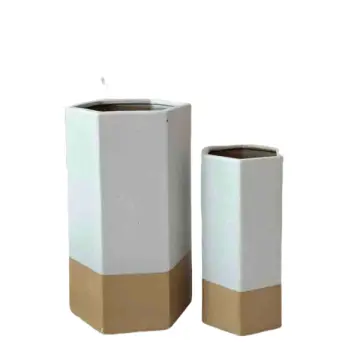 Nordic Minimalist Two - Tone Hexagonal Stoneware Vase Set