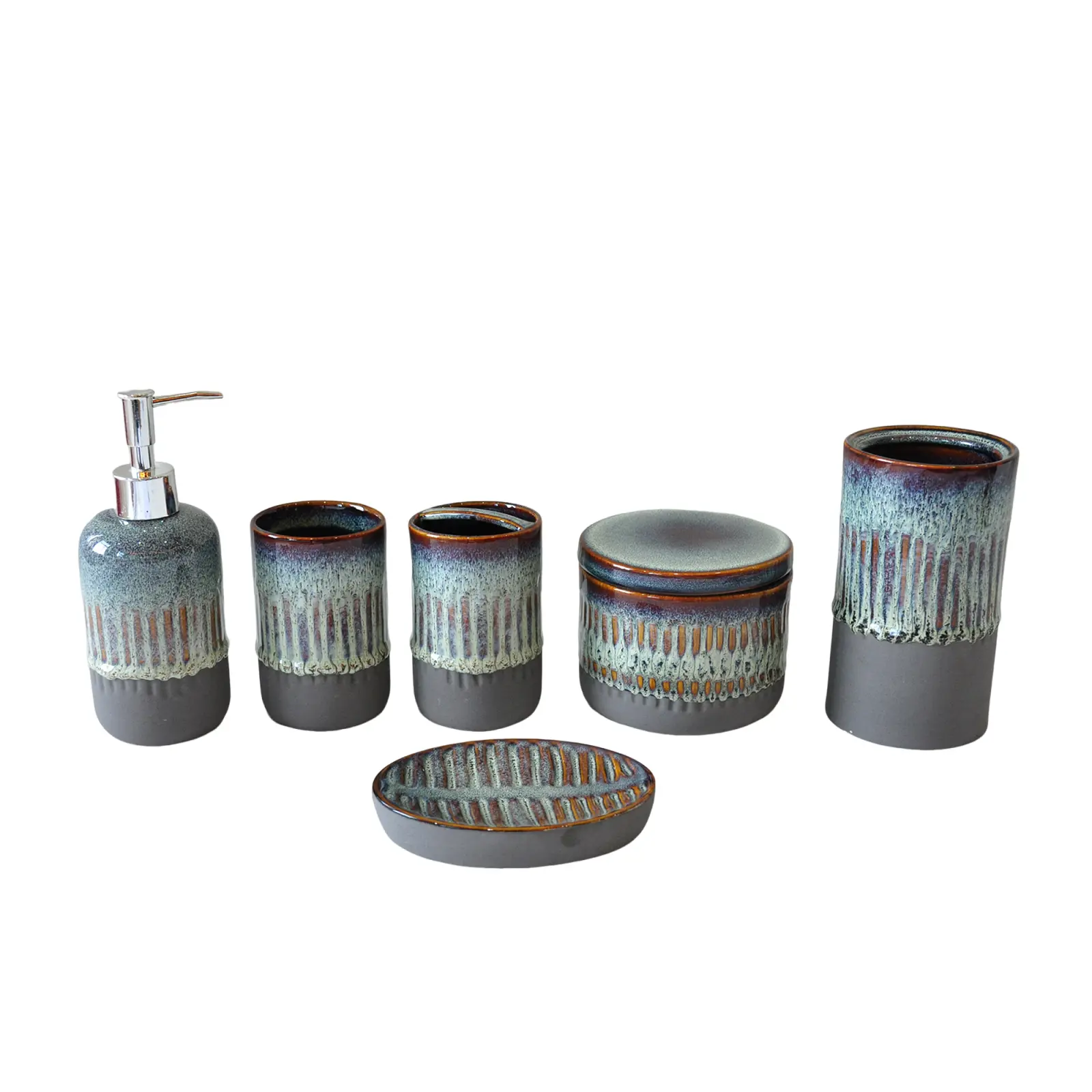 Wabi-Sabi Kiln-Change Gradient Vertical Striped Stoneware Bathroom Set