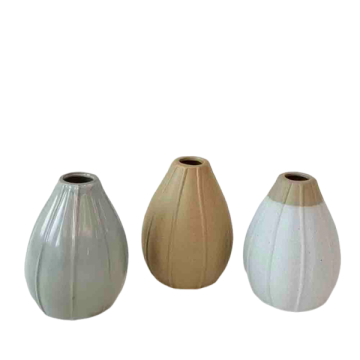 Nordic Minimalist Ribbed Stoneware Bud Vase