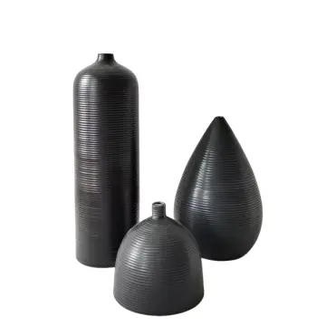 Modern Minimalist Black Vertical Striped Ceramic Vase Set