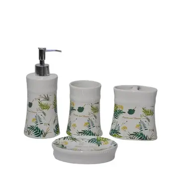 Tropical Plant - Printed Dolomite Bathroom 4 - Piece Set