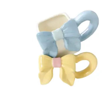 Macaron Color 3D Bow Square Ceramic Mug