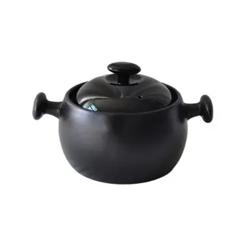 Pure Black Matte Double-Handled Ceramic Casserole with Lid