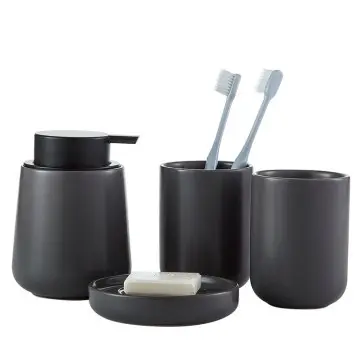 Matte Black Minimalist Ceramic Bathroom 4-Piece Set