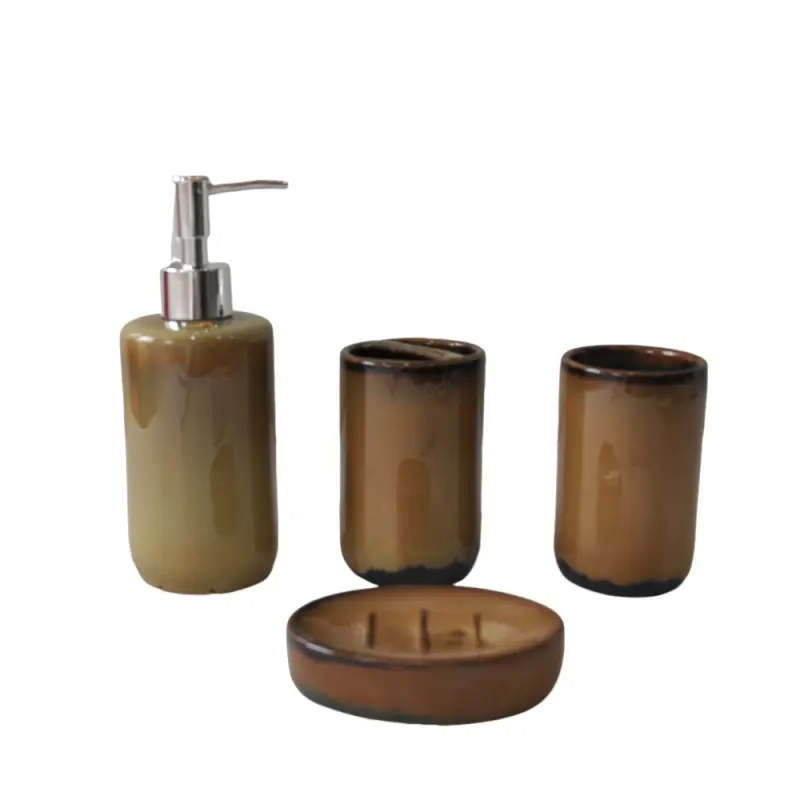 Modern Minimalist Brown Gradient Stoneware Bathroom Set