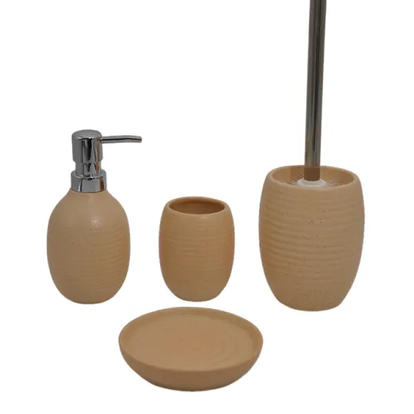 Warm Orange Horizontal Textured Ceramic Bathroom 5-Piece Set