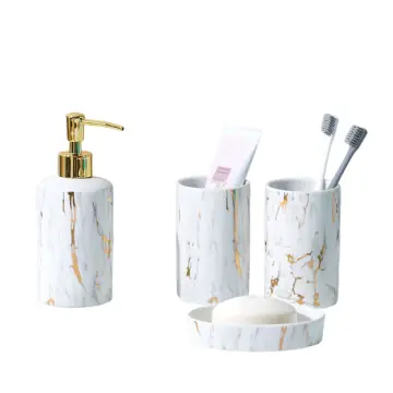 Minimalist Marble Pattern Ceramic Bathroom Set