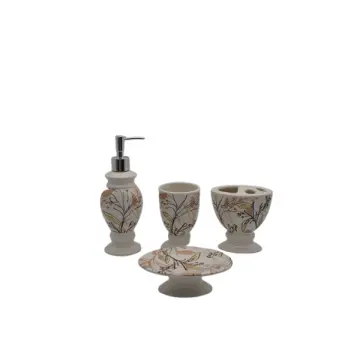 Retro Botanical Pattern Ceramic Bathroom 4-Piece Set
