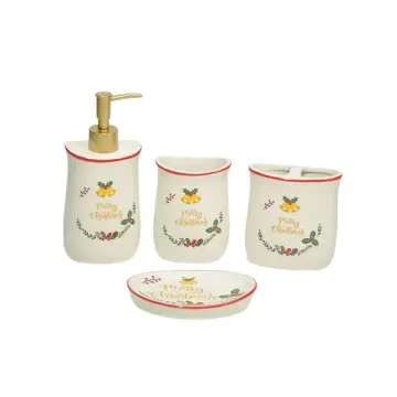 Christmas Bell & Holly Red-Trim Dolomite Bathroom Set