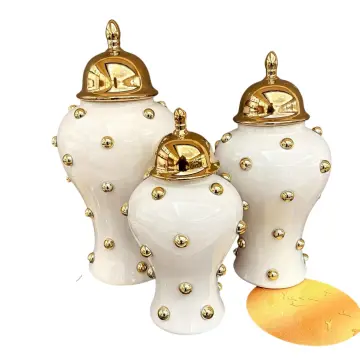 Luxury White Ceramic General Jar with Rivets