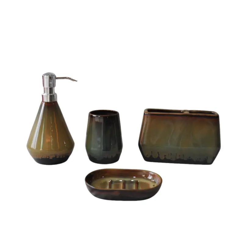 Modern Geometric Gradient Kiln Fired Stoneware Bathroom Set