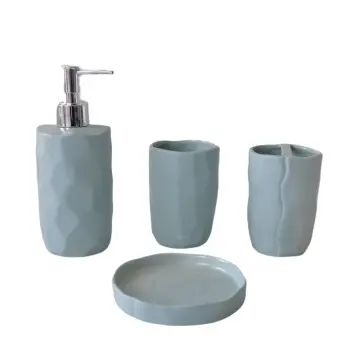 Light Lake Blue Irregular-Textured Ceramic Bathroom Accessory Set