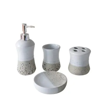 Modern Minimalist White-Gray Speckled Ceramic Bathroom Accessory Set