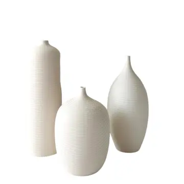 Minimalist White Ceramic Vertical Striped Vase Set