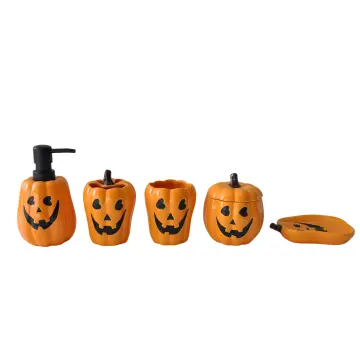Halloween Jack-O’-Lantern Pumpkin Face Stoneware Bathroom Set