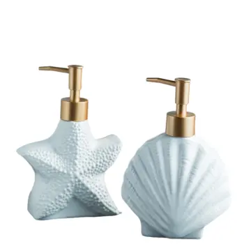 Ocean-Inspired Starfish & Shell Ceramic Soap Dispenser