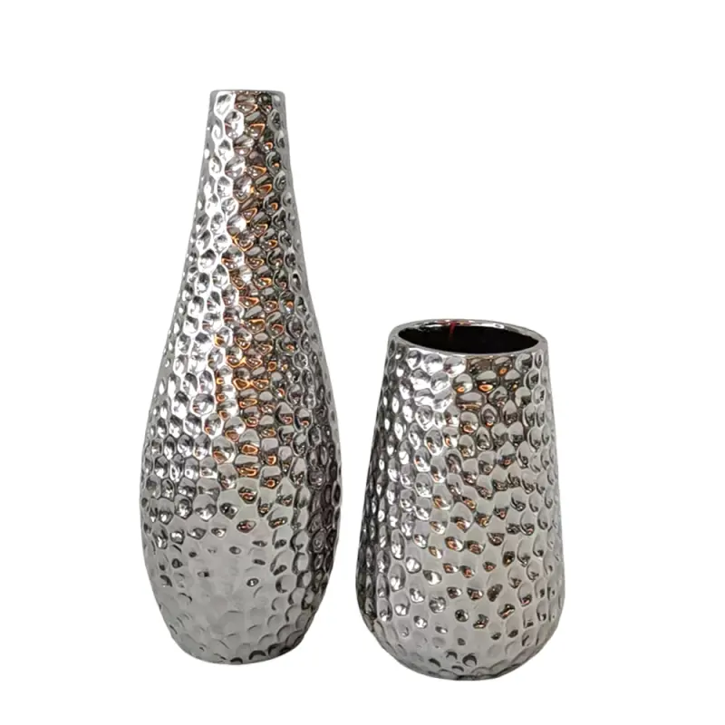 Luxury Titanium-Plated Hammered Ceramic Vase